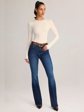 Oh Polly Women's Boot Cut Jeans in Dark Blue Wash